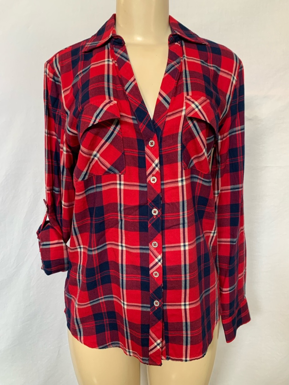 soho New York & Co Women's Red Plaid Button-Up Shirt Size Small Long Sleeve